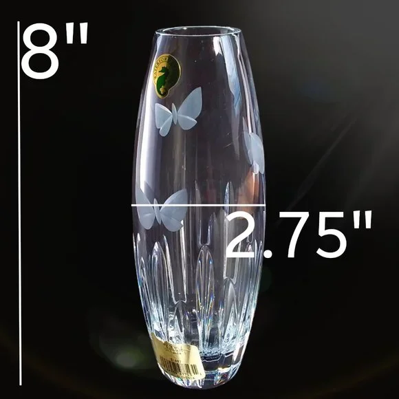 Waterford Crystal Butterfly Bud Vase Etched Signed 8in Original Sticker Slovenia - Picture 2 of 11